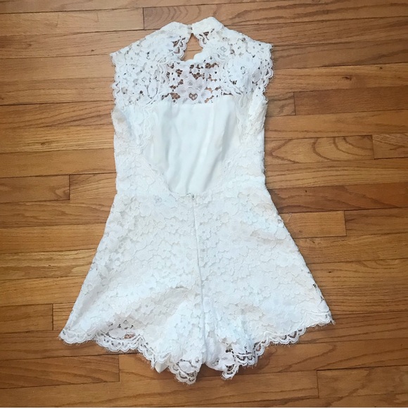Alexis Delfine Short-Sleeve Lace Romper, White - Picture 3 of 7